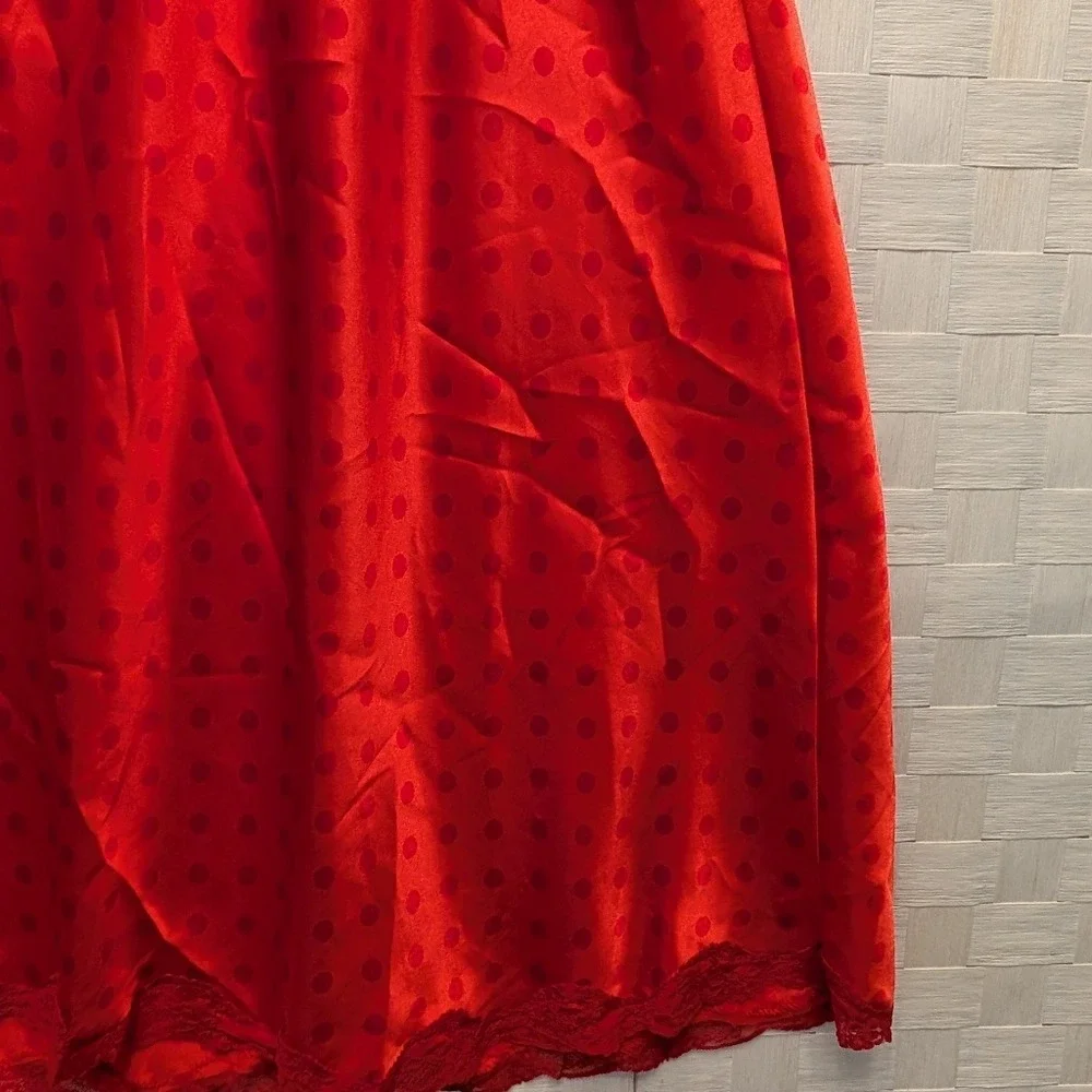 Cacique Red Polka Dot Satin‎ Chemise Lace Trim Caged Back Nightgown 14/16